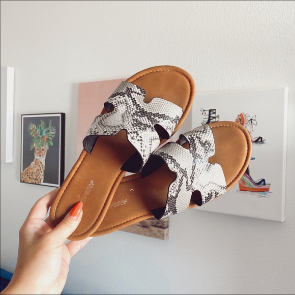 Shoes - Snake print slip on sandals